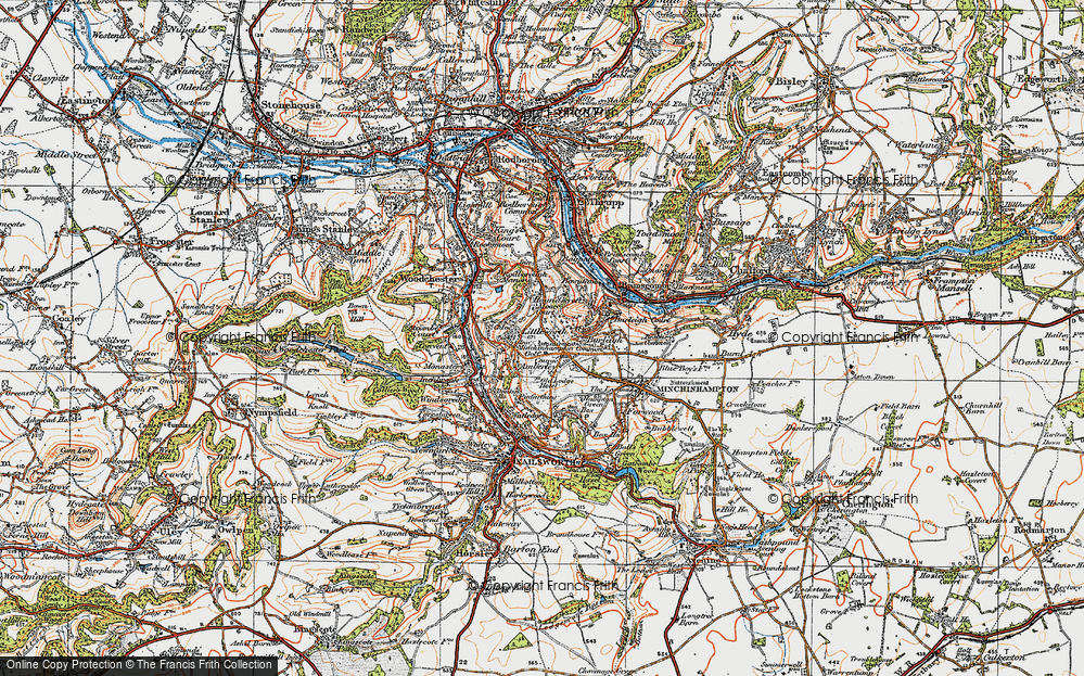 Old Map of Historic Map covering Whitfield's Tump (Long Barrow) in 1919