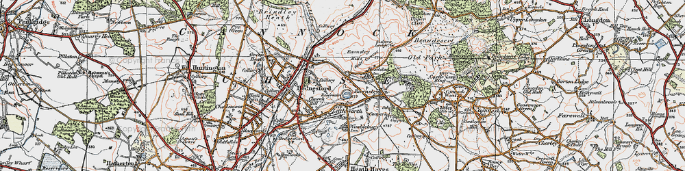 Old map of Bentley Brook in 1921