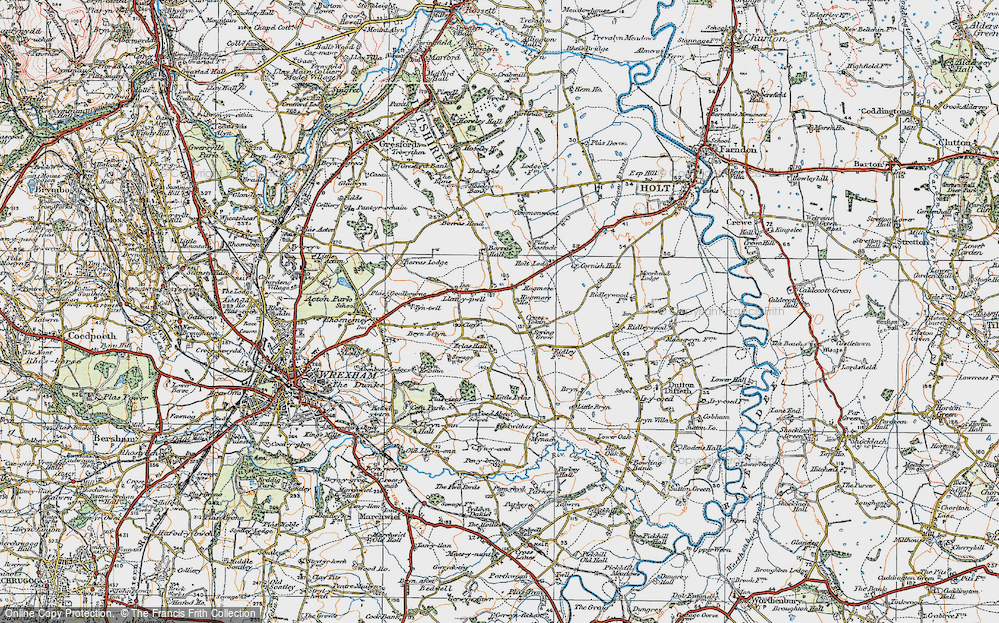 Old Map of Historic Map covering Plas Bostock in 1921
