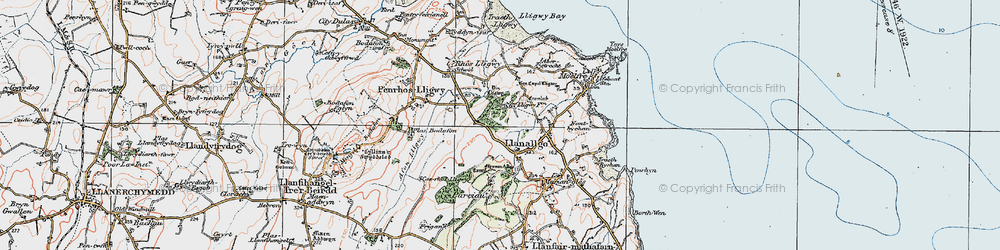 Old map of Llanallgo in 1922