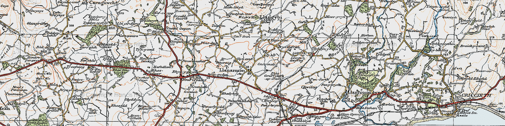 Old map of Llanarmon in 1922