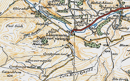 Old map of Llanarmon Dyffryn Ceiriog in 1921