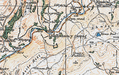 Old map of Llanbadarn-y-garreg in 1919