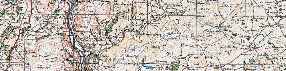 Old map of Llanbadarn-y-garreg in 1919
