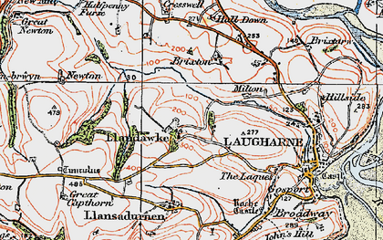Old map of Llandawke in 1922