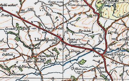 Old map of Llanddarog in 1923