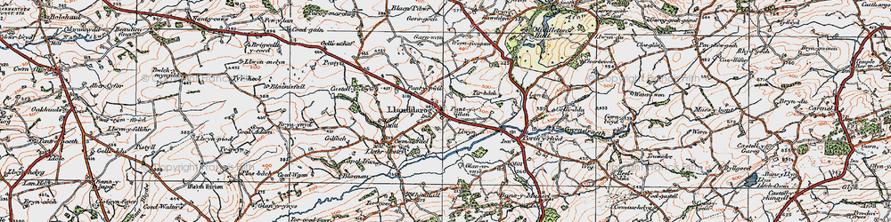 Old map of Llanddarog in 1923