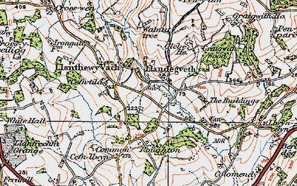 Old map of Llanddewi Fach in 1919
