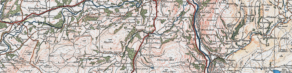 Old map of Llanddewi'r Cwm in 1923