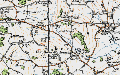 Old map of Llanddewi Rhydderch in 1919