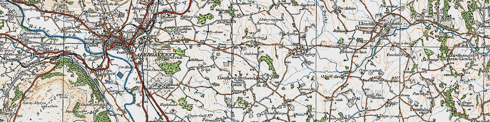 Old map of Llanddewi Rhydderch in 1919