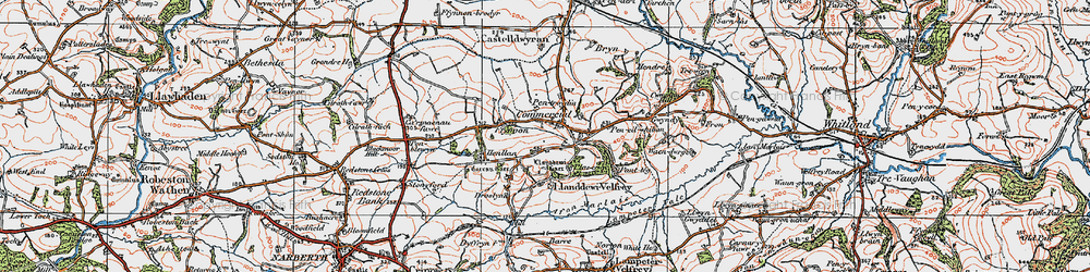Old map of Llanddewi Velfrey in 1922