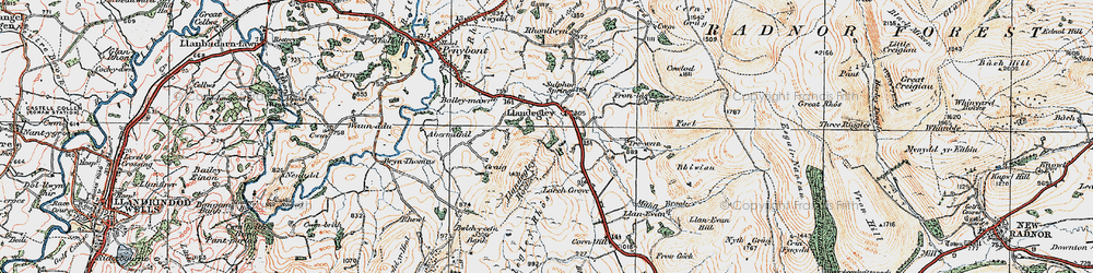 Old map of Llandegley in 1920
