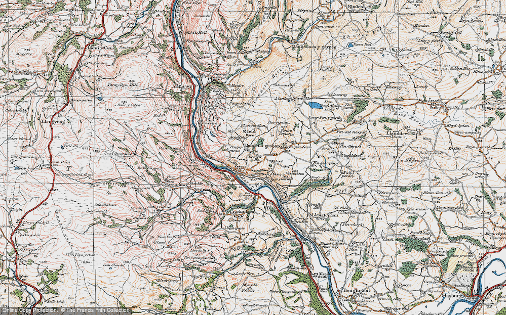 Old Map of Historic Map covering Blaen Henllan in 1919