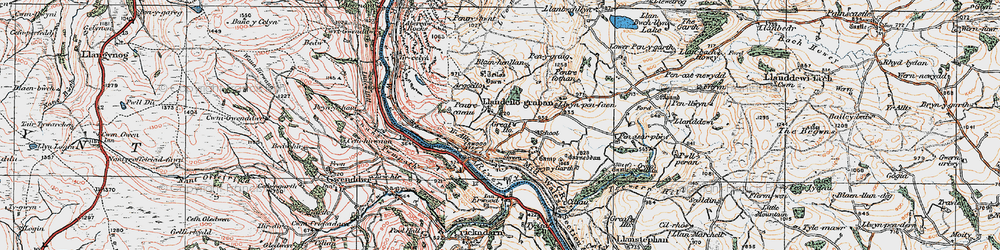 Old map of Llandeilo Graban in 1919