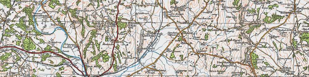 Old map of Llandenny in 1919