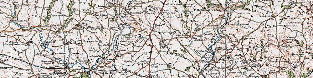 Old map of Afon Rhydybennau in 1922