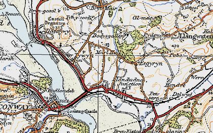 Old map of Bodysgallen (Hotel) in 1922