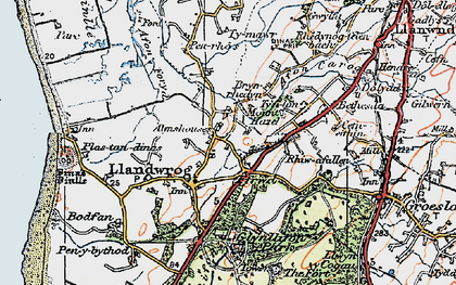 Old map of Llandwrog in 1922