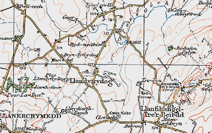 Old map of Llandyfrydog in 1922