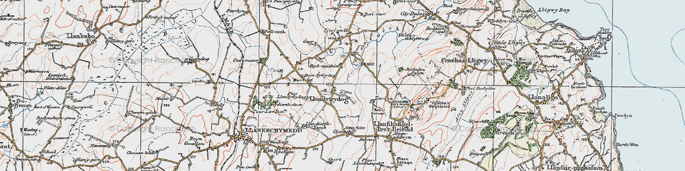 Old map of Bodneithior in 1922