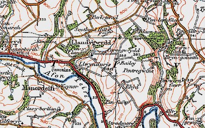 Old map of Llandygwydd in 1923
