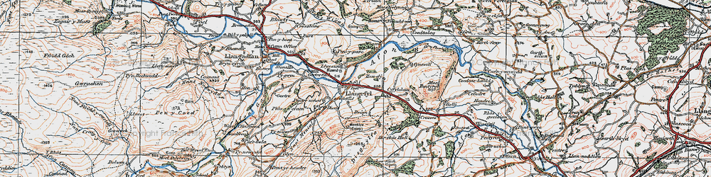Old map of Llanerfyl in 1921