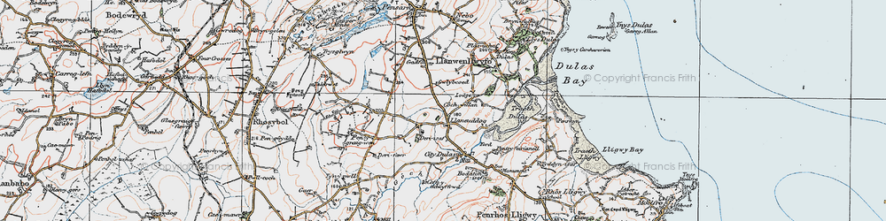 Old map of Llaneuddog in 1922