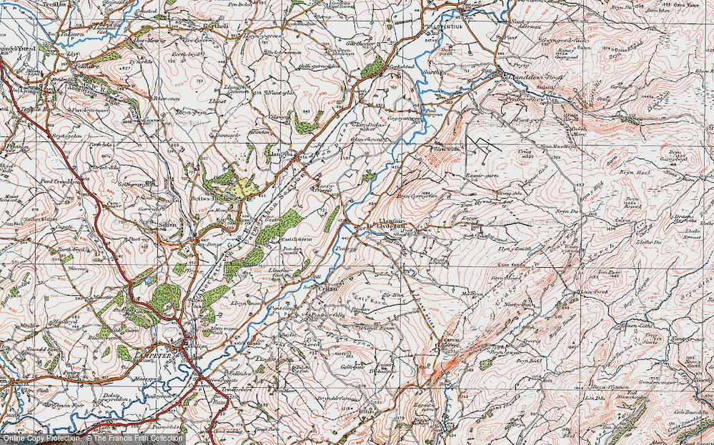 Old Map of Historic Map covering Bryn Cysegrfa in 1923