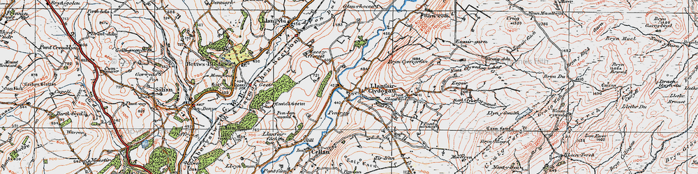 Old map of Llanfair Clydogau in 1923