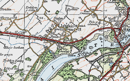 Old map of Llanfair Pwllgwyngyll in 1922