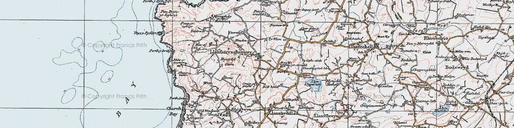 Old map of Llanfairynghornwy in 1922