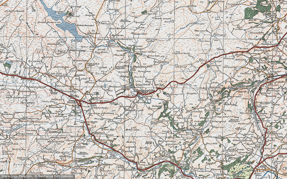 Old Map of Historic Map covering Bryn Eryr in 1922