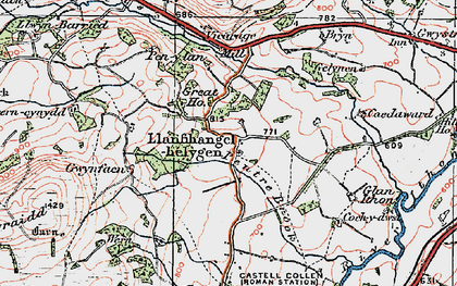 Old map of Llanfihangel-helygen in 1923