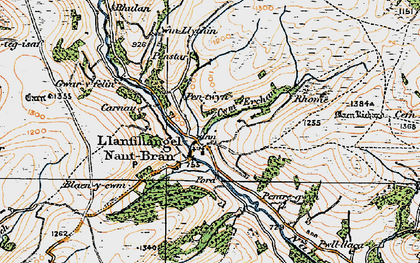 Old map of Llanfihangel Nant Bran in 1923