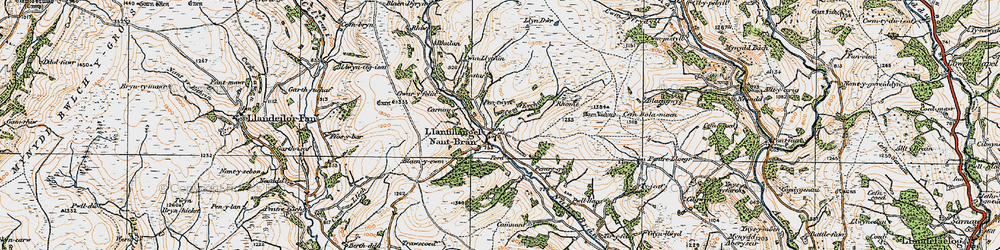 Old map of Llanfihangel Nant Bran in 1923