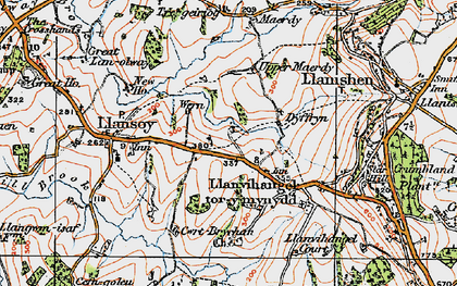 Old map of Llanfihangel Tor y Mynydd in 1919