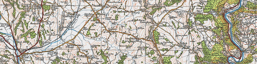 Old map of Llanfihangel Tor y Mynydd in 1919