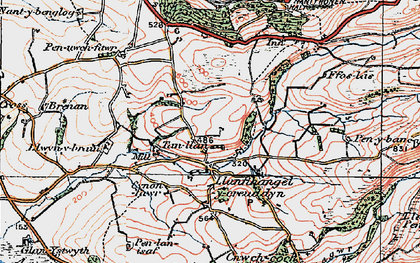 Old map of Llanfihangel-y-Creuddyn in 1922