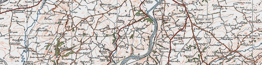 Old map of Llangain in 1923