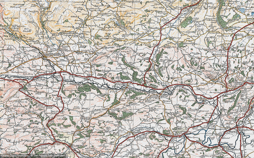 Old Map of Historic Map covering Aran Fach in 1921
