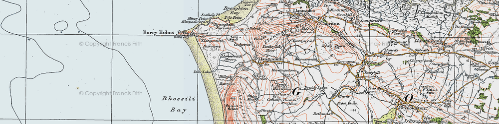 Old map of Llangennith in 1923