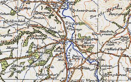Old map of Llangernyw in 1922