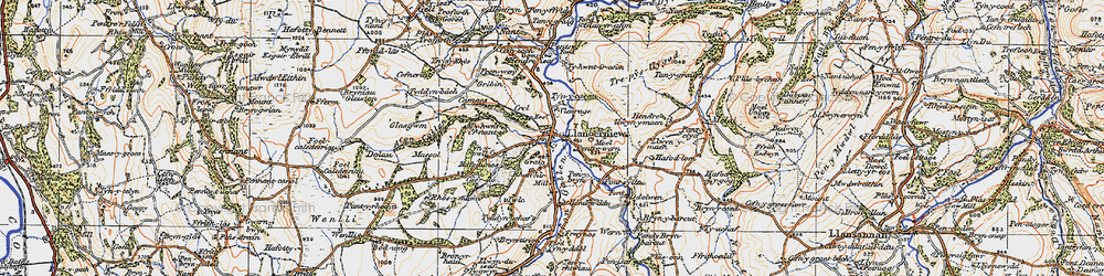 Old map of Llangernyw in 1922