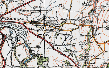 Old map of Llangoedmor in 1923