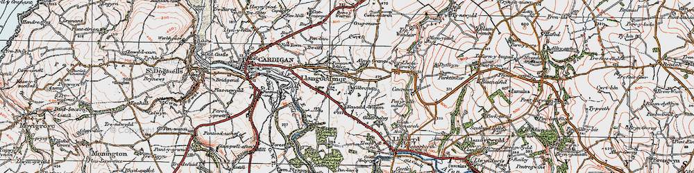 Old map of Llangoedmor in 1923