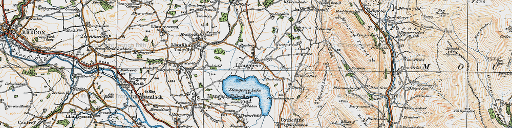 Old map of Llangors in 1919