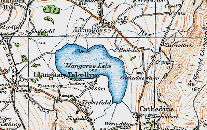 Old map of Llangorse Lake in 1919
