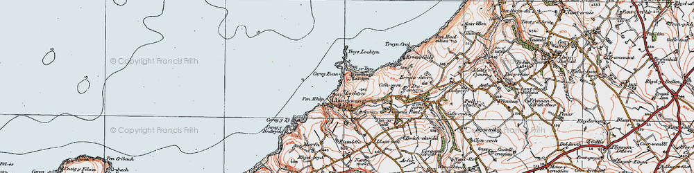 Old map of Ynys-Lochtyn in 1923
