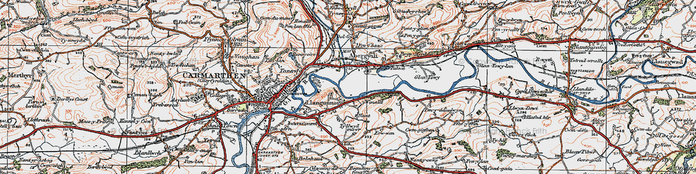 Old map of Llangunnor in 1923